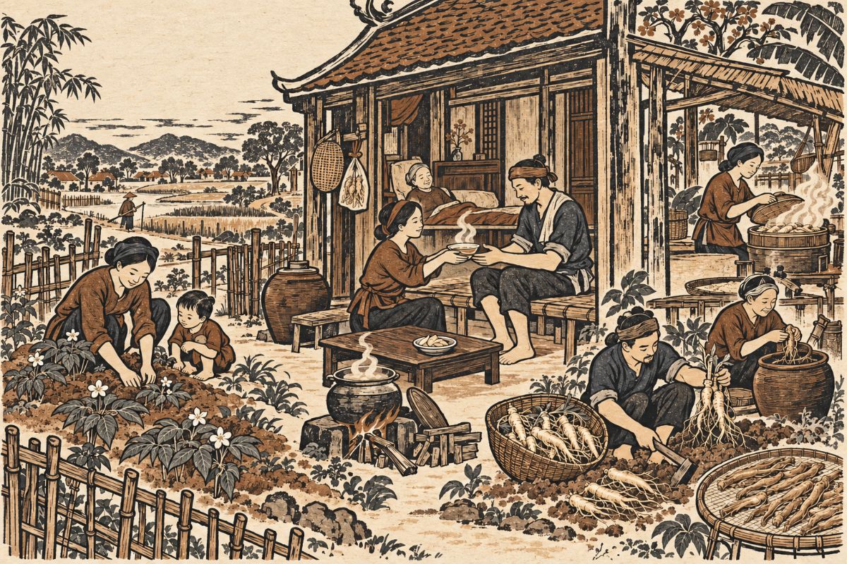 Tranh khắc gỗ: Sâm Thổ Hào trong cách dùng xưa